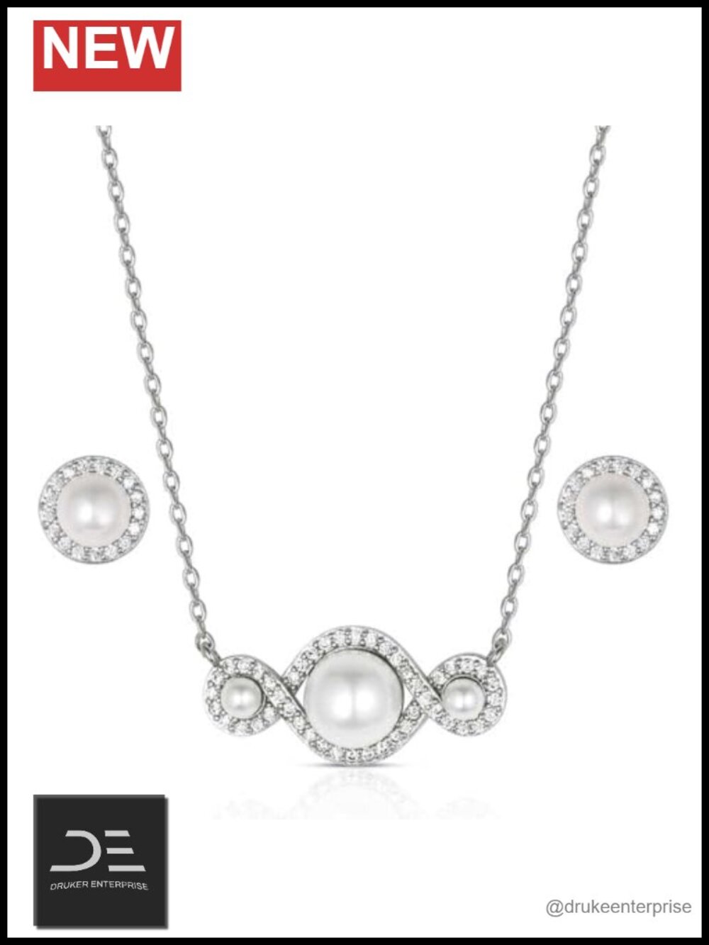 Silver Crystal Heart Jewelry Set with Necklace - Western Style